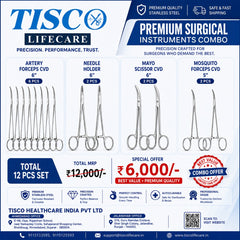 TISCO Lifecare – 6pcs Artery Forceps Curved 6", 2 Needle Holders 6", 2 Mayo Scissors cvd 6", 2 Mosquito Forceps Curved 5"(TOTAL NO. 12 INSTRUMENTS )