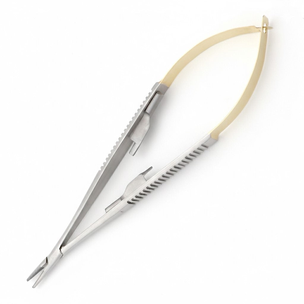 Castroviejo-Barraquer Needle Holder with Lock & Tungsten Carbide (T.C.) – Straight & Curved (Round) 5″–9″