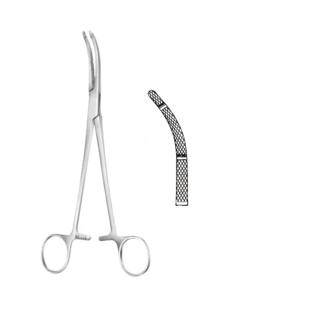 TISCO Lifecare Hysterectomy Clamp 20cm (8 Inch) Curved Atraumatic Grip Jaws Stainless Steel Surgical Instrument